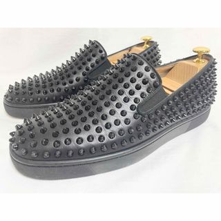 クリスチャンルブタン(Christian Louboutin)の希少 美品 クリスチャンルブタン スパイクスタッズ レザースリッポン 42 黒(スリッポン/モカシン)