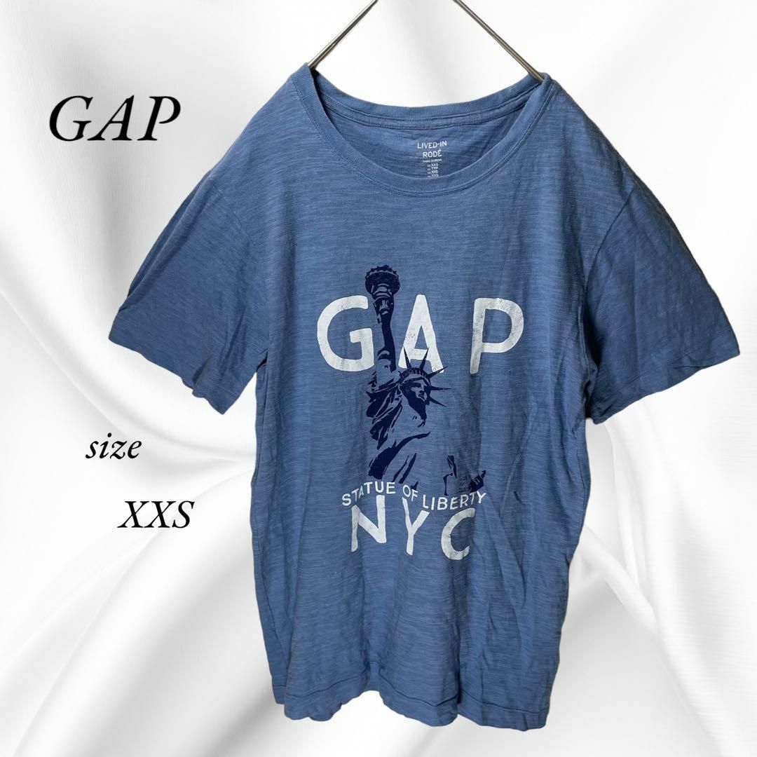 GAP 中古品 ブルー・グラフィックTシャツ Sサイズ - Tシャツ