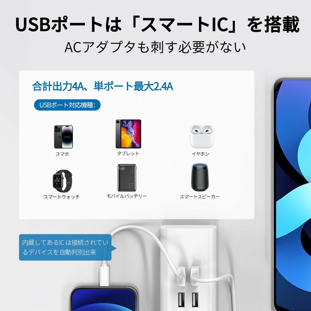 NTONPOWER 電源タップ usb付き 6個AC差込口 分岐 4USBポート