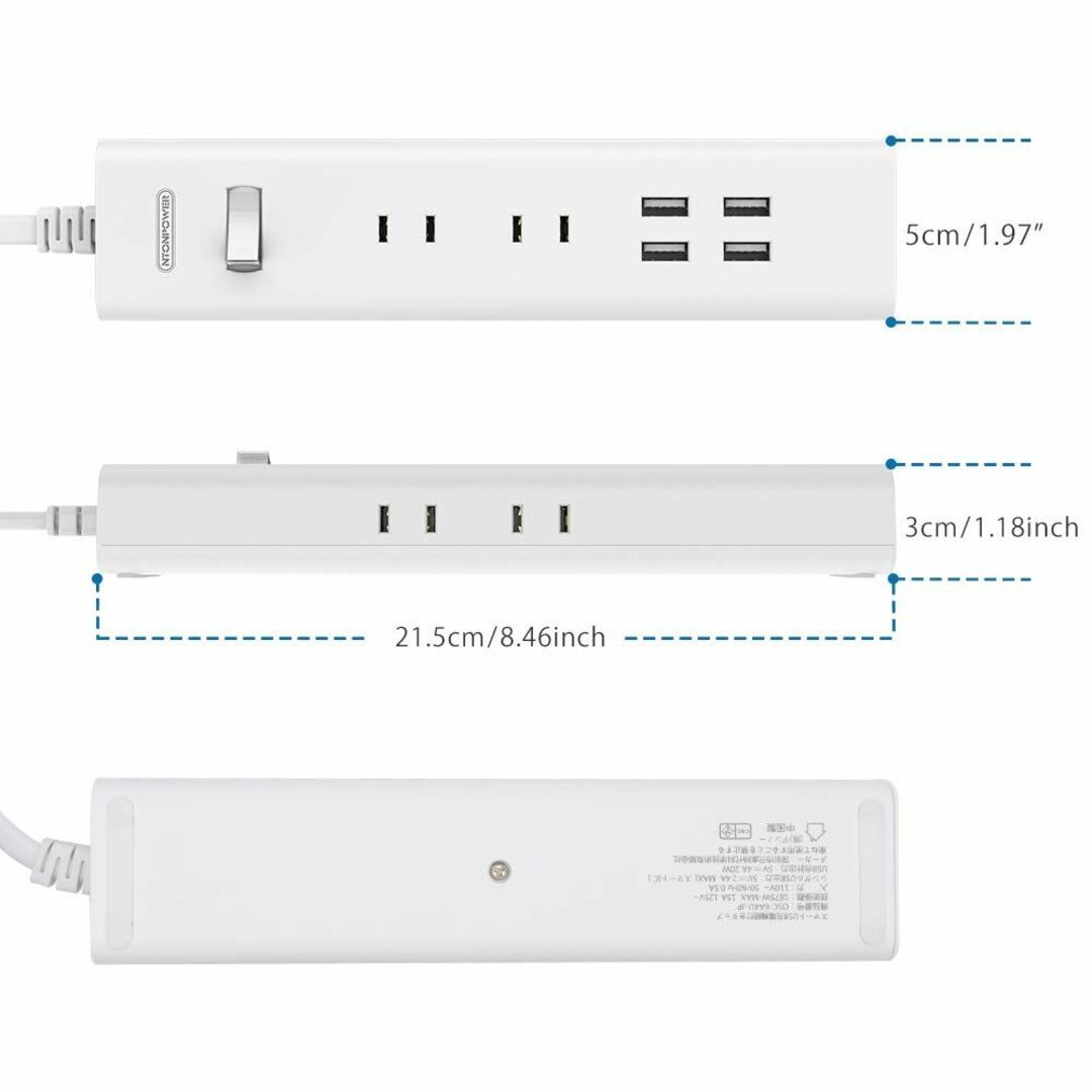 NTONPOWER 電源タップ usb付き 6個AC差込口 分岐 4USBポート