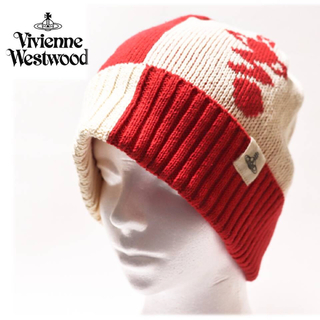 ヴィヴィアンウエストウッド(Vivienne Westwood)の《ヴィヴィアンウエストウッド》新品 手洗い可 バイカラー オーブボルト柄ニット帽(ニット帽/ビーニー)