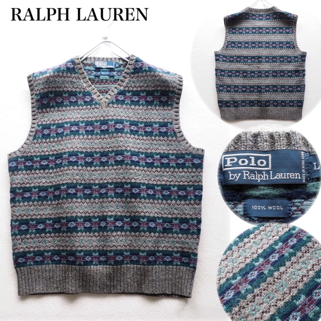 RALPH LAUREN 90's フェアアイル柄 総柄 ウールニットベスト | フリマアプリ ラクマ