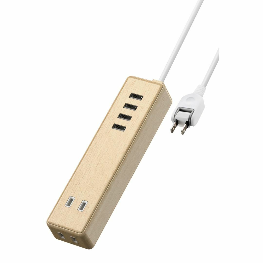 【色: オーク】エレコム 電源タップ USBタップ 12W (USBポート×4