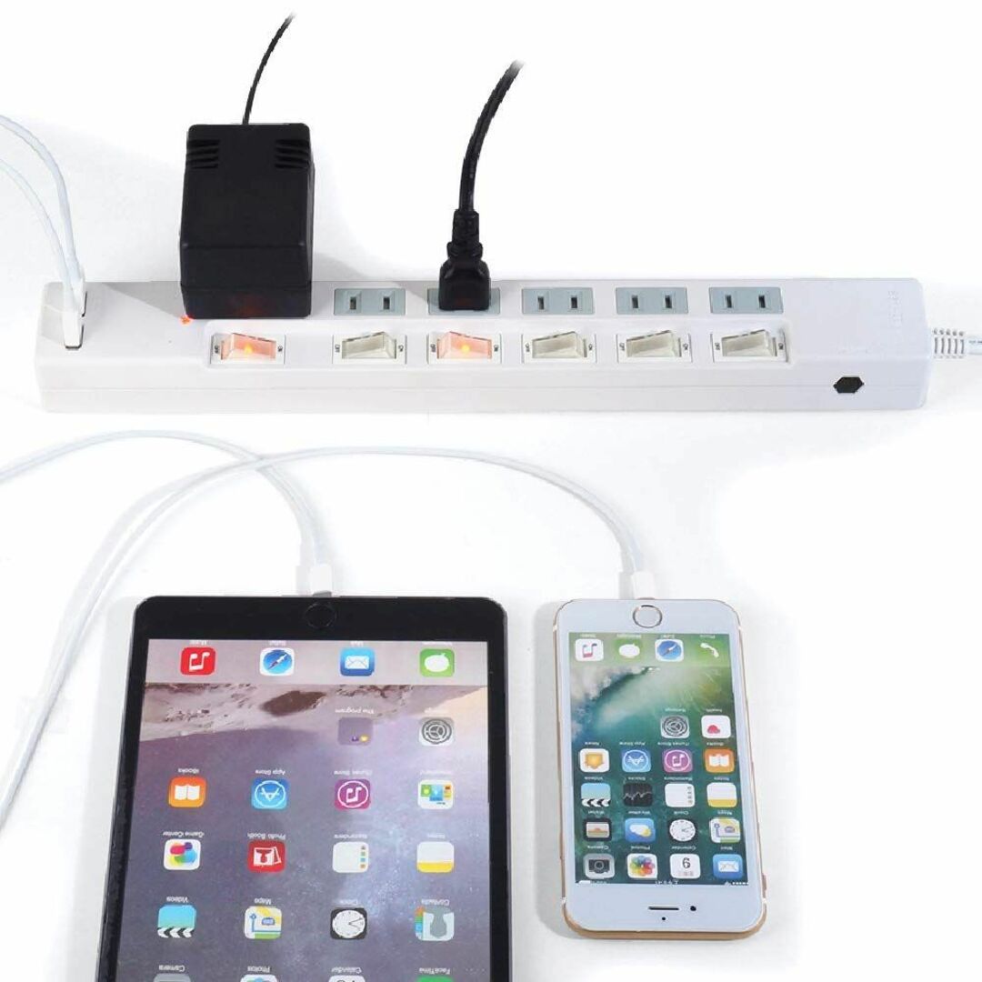スタイルド USB充電付き 電源タップ コンセント 6個口 USB 2口 (合計 1