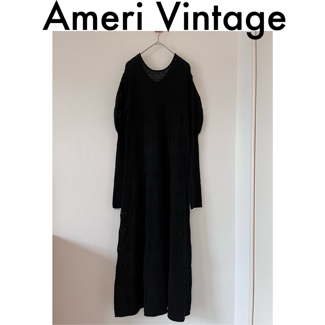 値下げ【AMERI】PUFF SLEEVE PATTERN KNIT DRESS