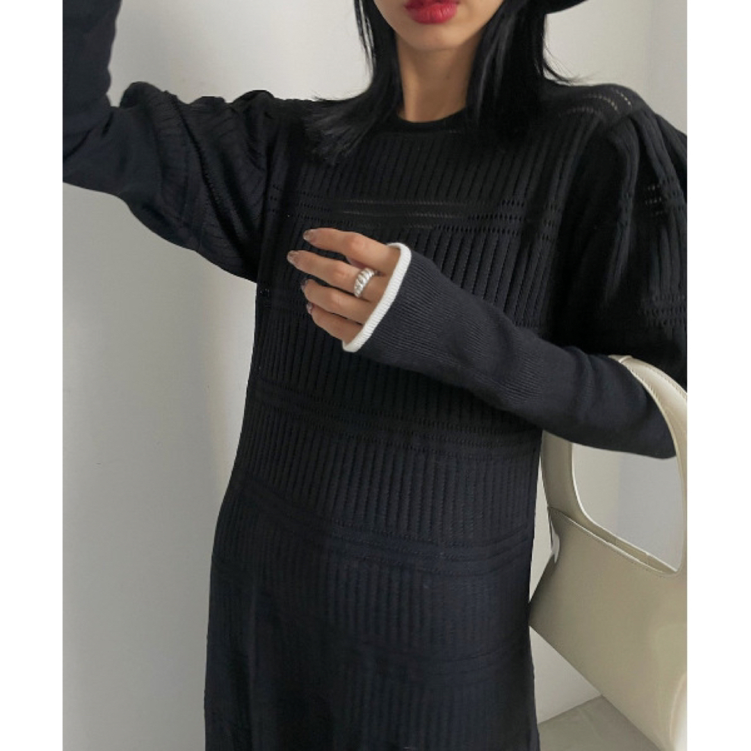 ＊美品＊ 2WAY PUFF SLEEVE PATTERN KNIT DRESS