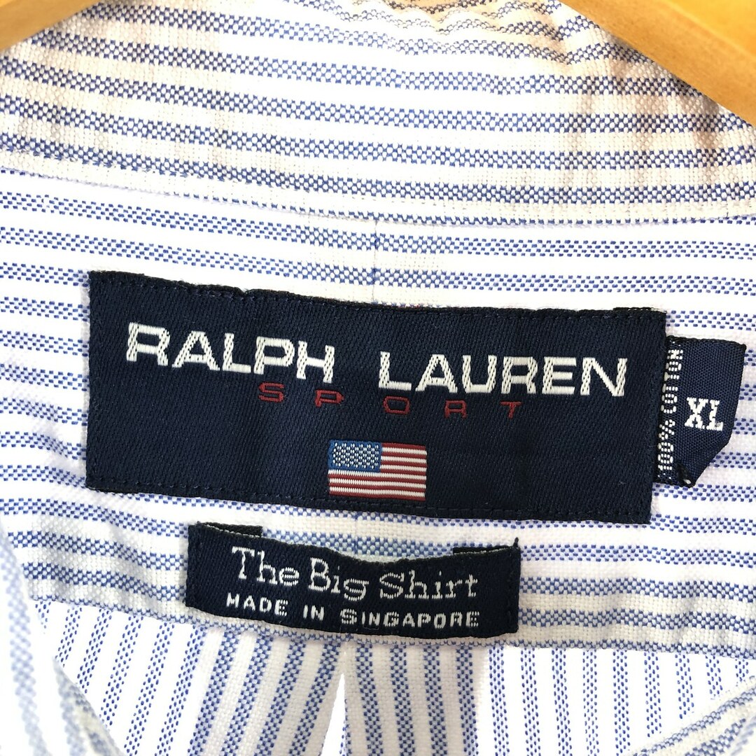 Ralph Lauren(ラルフローレン)の古着 ラルフローレン Ralph Lauren RALPH LAUREN SPORT ポロベア 長袖 ボタンダウンストライプシャツ メンズXXL /eaa373170 メンズのトップス(シャツ)の商品写真