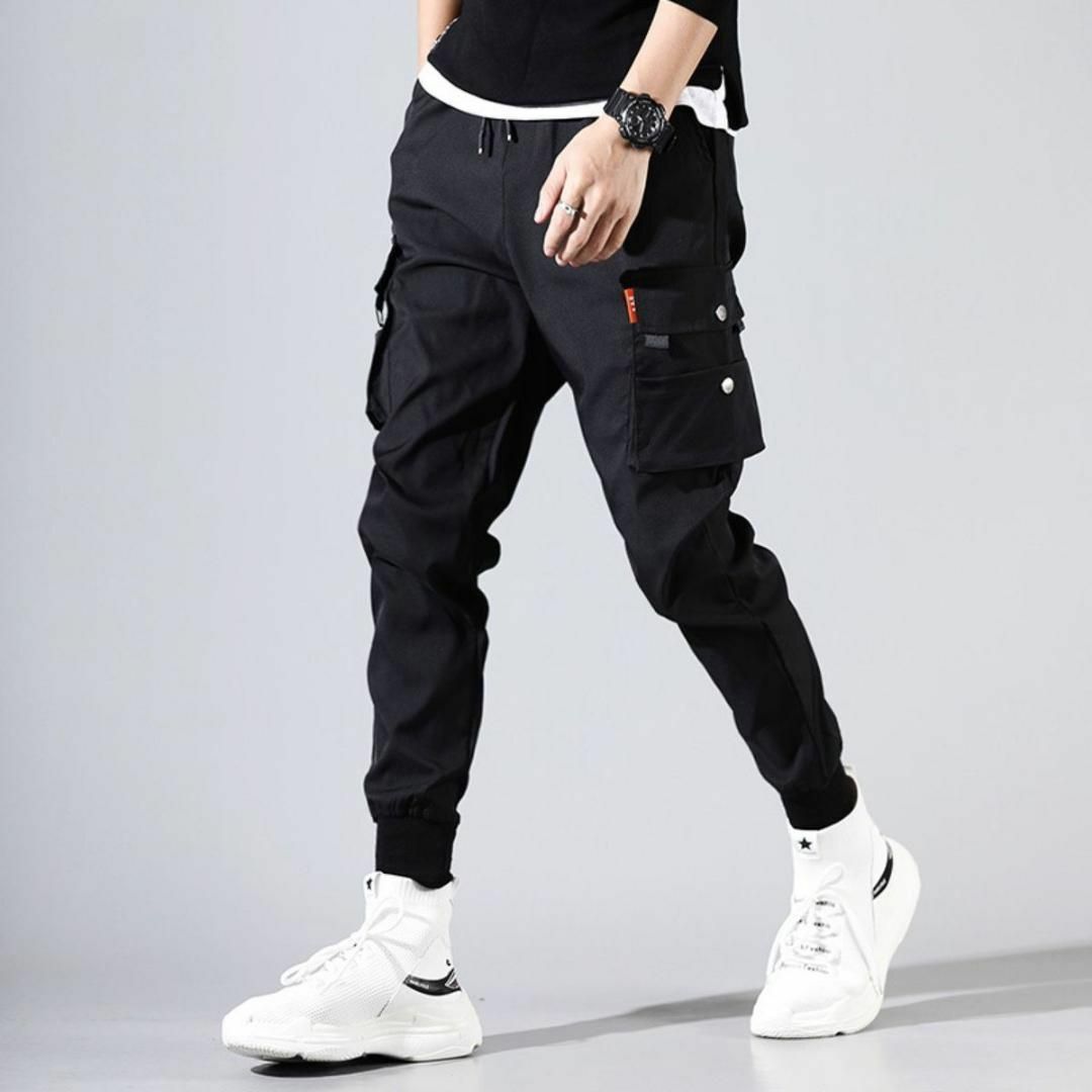 カーゴパンツ ジョガーパンツ チノパン 多機能 裏起毛 極暖 韓国 ブラック L メンズのパンツ(ワークパンツ/カーゴパンツ)の商品写真