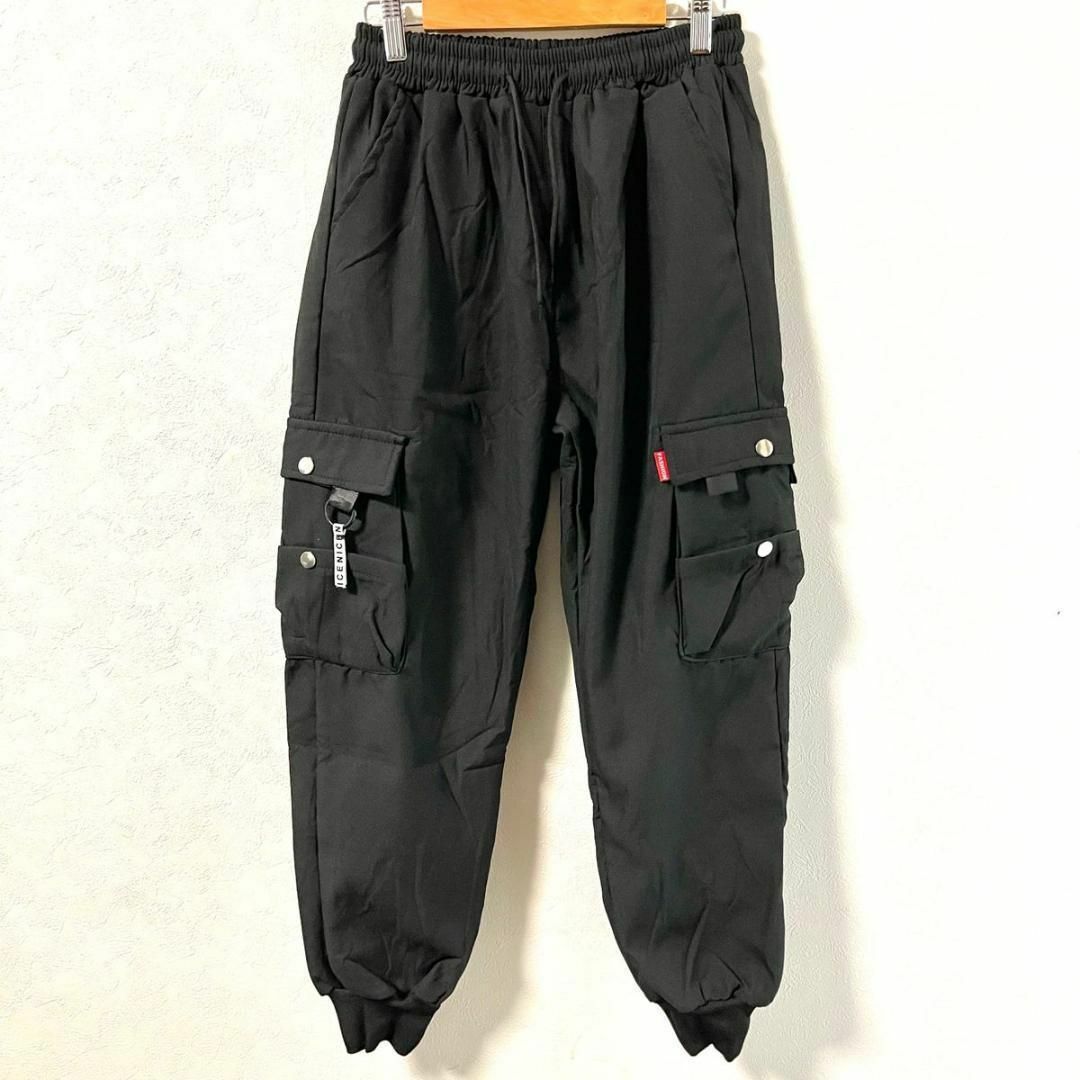 カーゴパンツ ジョガーパンツ チノパン 多機能 裏起毛 極暖 韓国 ブラック L メンズのパンツ(ワークパンツ/カーゴパンツ)の商品写真