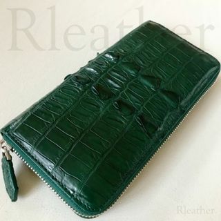 高級 クロコダイル メンズ財布 長財布 ダークグリーン 緑 鰐 ワニ ...
