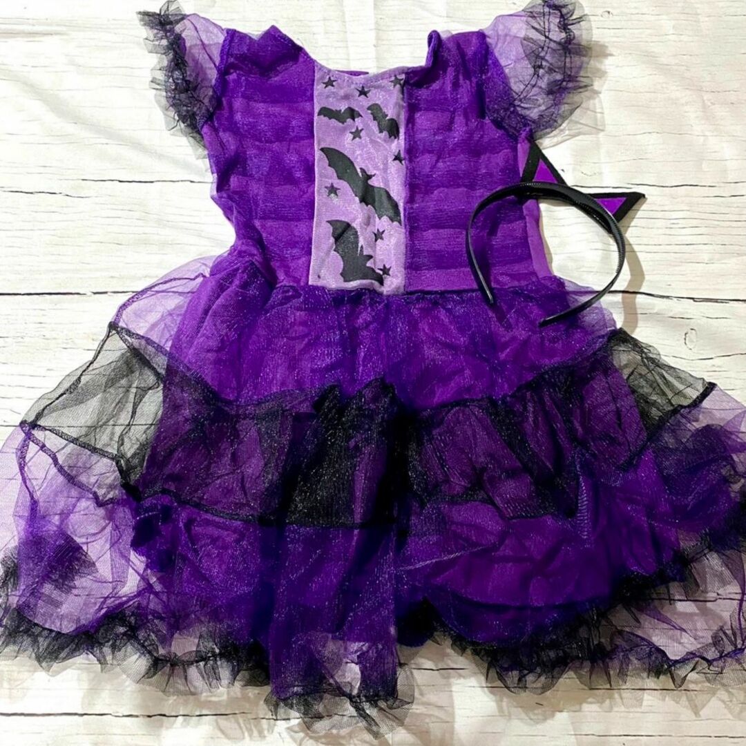 100 子供 魔女 ハロウィン 黒猫 子猫 仮装衣装 紫 コスプレ ワンピース  エンタメ/ホビーのコスプレ(衣装一式)の商品写真