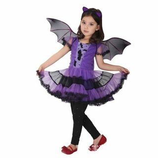110 子供 魔女 ハロウィン 黒猫 子猫 仮装衣装 紫 コスプレ ワンピース (衣装一式)
