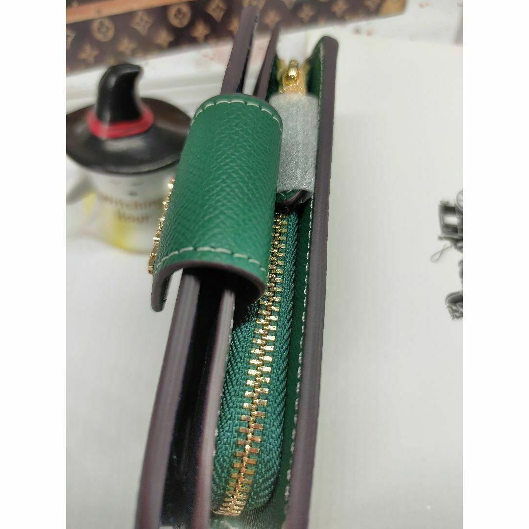 ⏹️未使用⏹️6390 COACH コーチ 折り財布 グリーン 無地 2