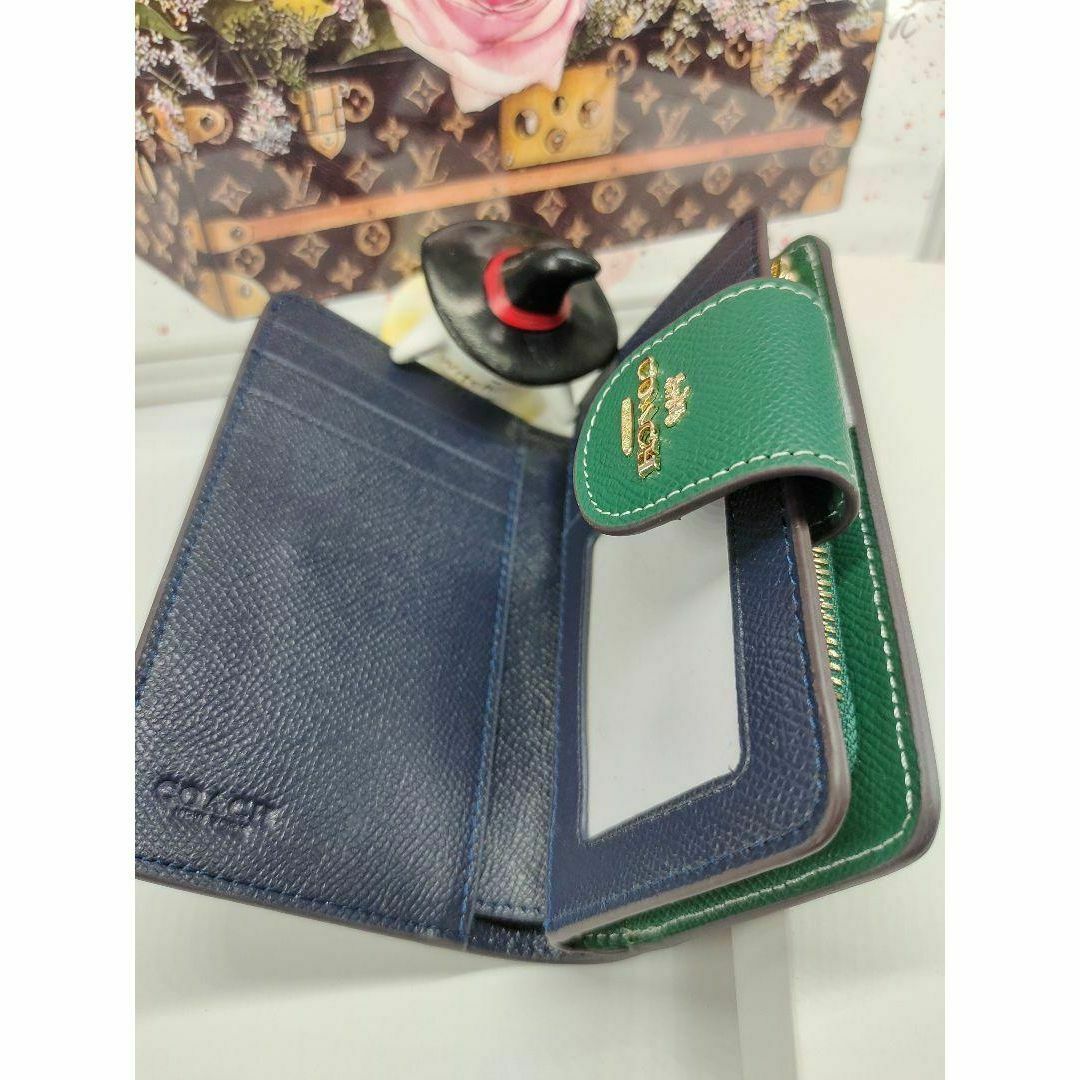⏹️未使用⏹️6390 COACH コーチ 折り財布 グリーン 無地 2