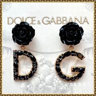 ドルチェアンドガッバーナ(DOLCE&GABBANA)の【ご予約品】dolce&gabbana 黒ローズ×DGロゴ クリスタルイヤリング(イヤリング)