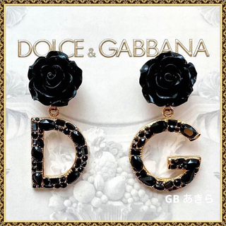 ドルチェアンドガッバーナ(DOLCE&GABBANA)の【ご予約品】dolce&gabbana 黒ローズ×DGロゴ クリスタルイヤリング(イヤリング)