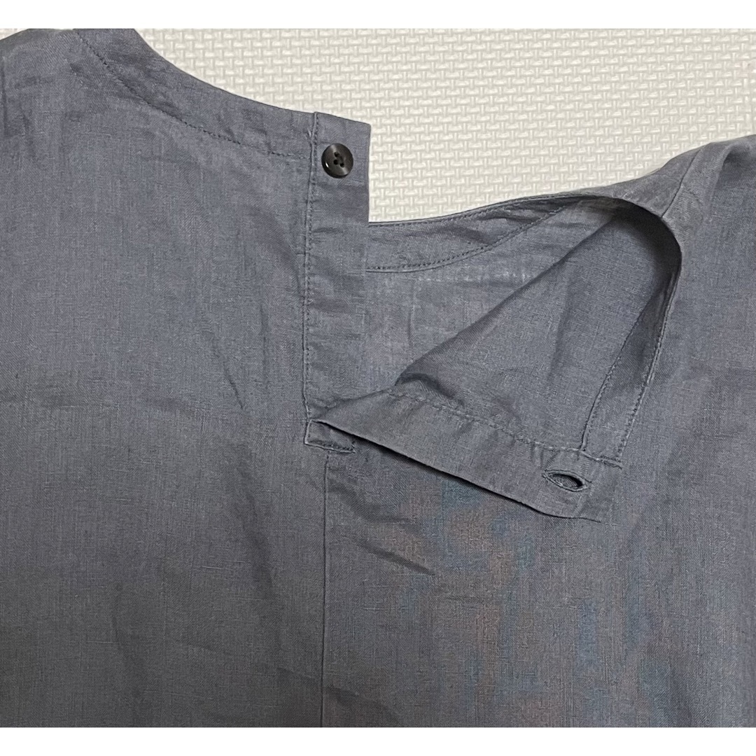 MUJI (無印良品)(ムジルシリョウヒン)の無印良品 リネン 半袖 ブラウス ブルー グレー XS〜S レディースのトップス(シャツ/ブラウス(半袖/袖なし))の商品写真