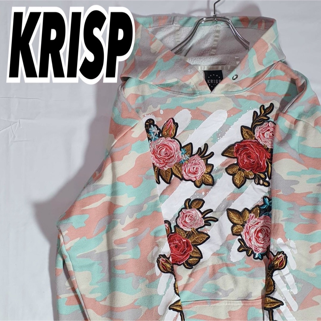 KRISP メンズ 花柄 バラ プルオーバー パーカー 迷彩 カモ XL