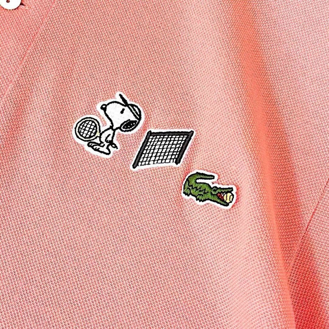廃番【ラコステ×スヌーピー】限定コラボ テニス 刺繍 ポロシャツ S ピンク×白