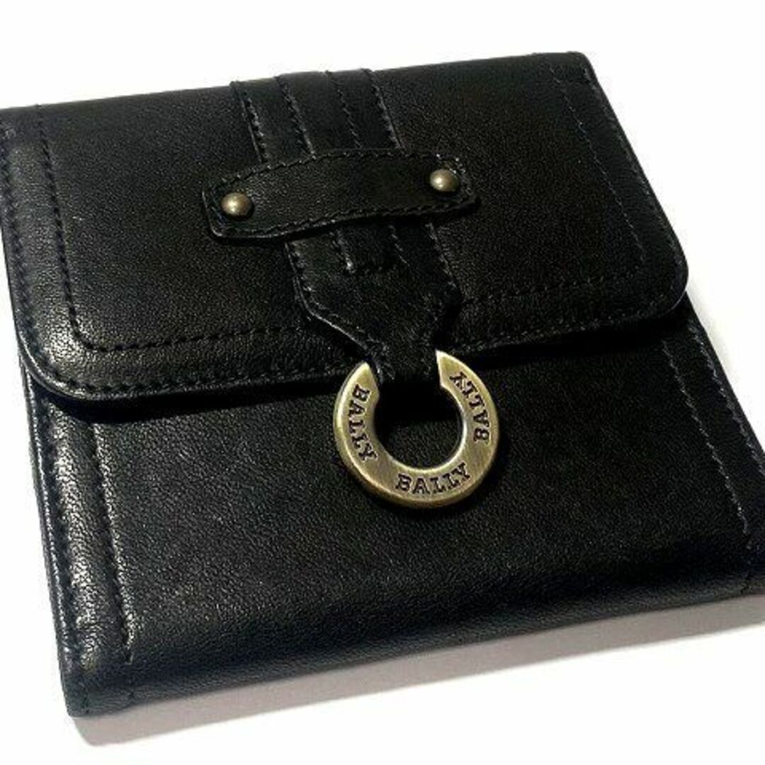 BALLY　バリー　Wホック 財布　レザー　黒　イタリア製　人気品