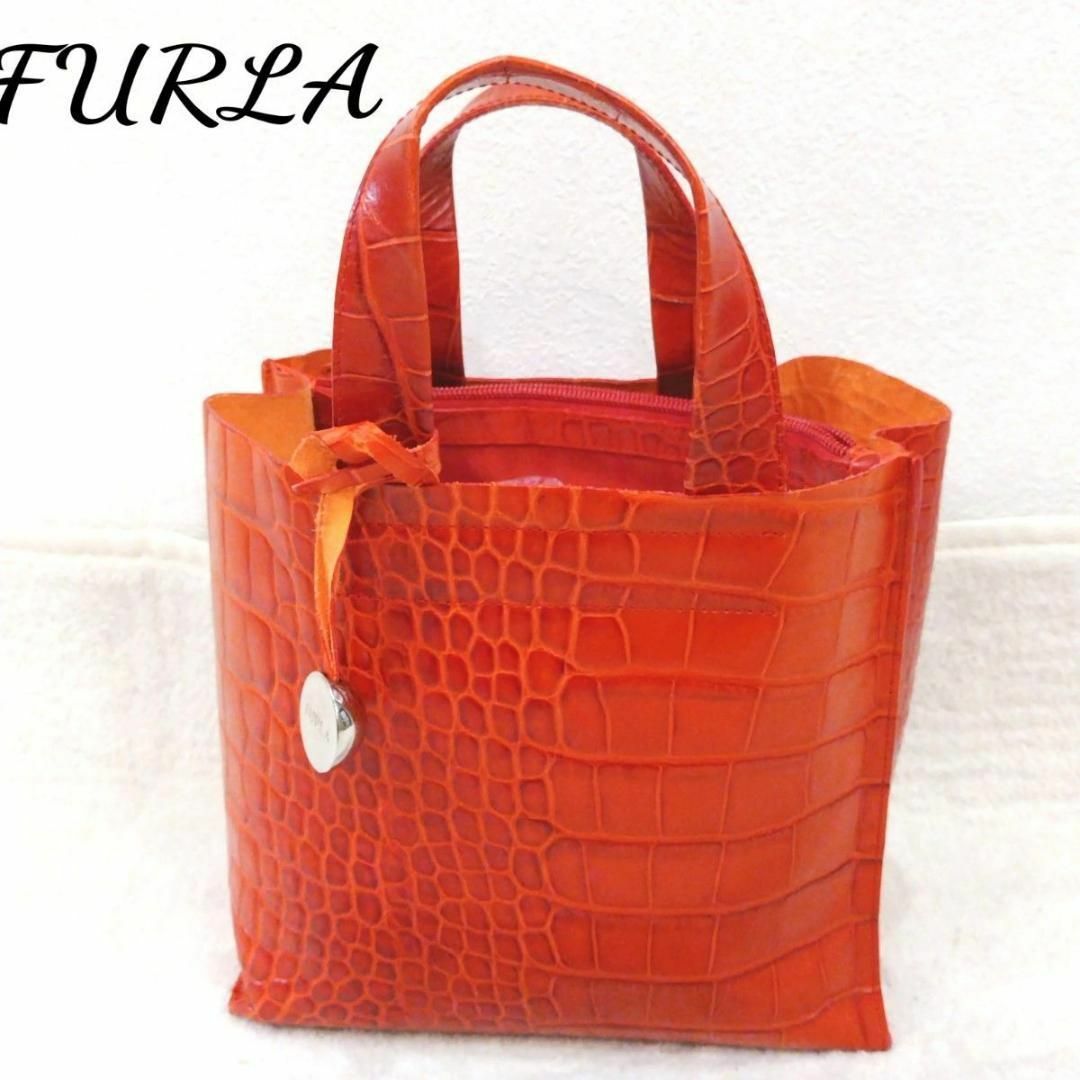 超美品 FURLA フルラ クロコ型押 2way ハンドバッグ ショルダーバッグレディース
