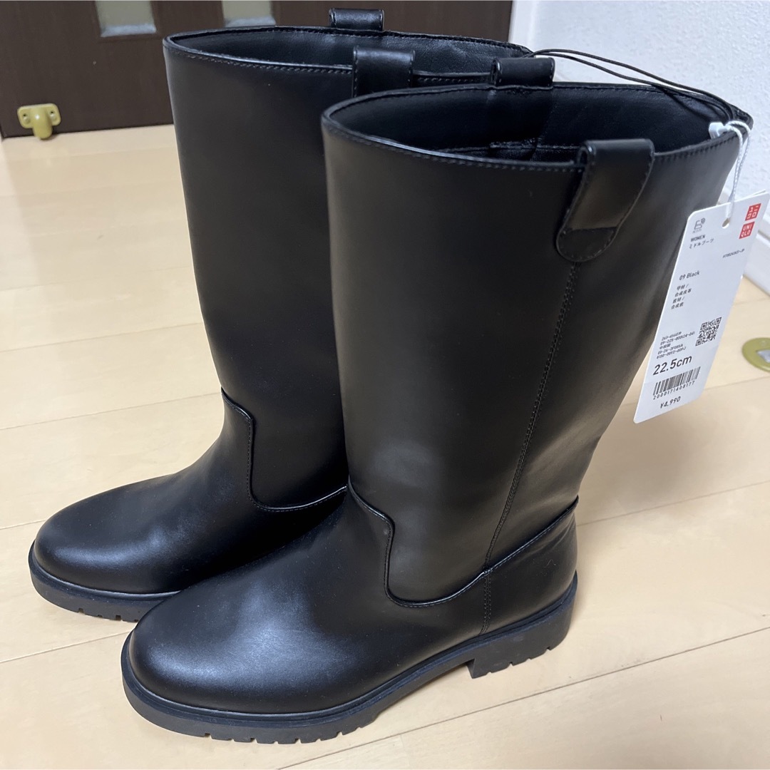 UNIQLO - 新品 ユニクロ ブーツ ミドルブーツ 22.5cm ブラック 靴の