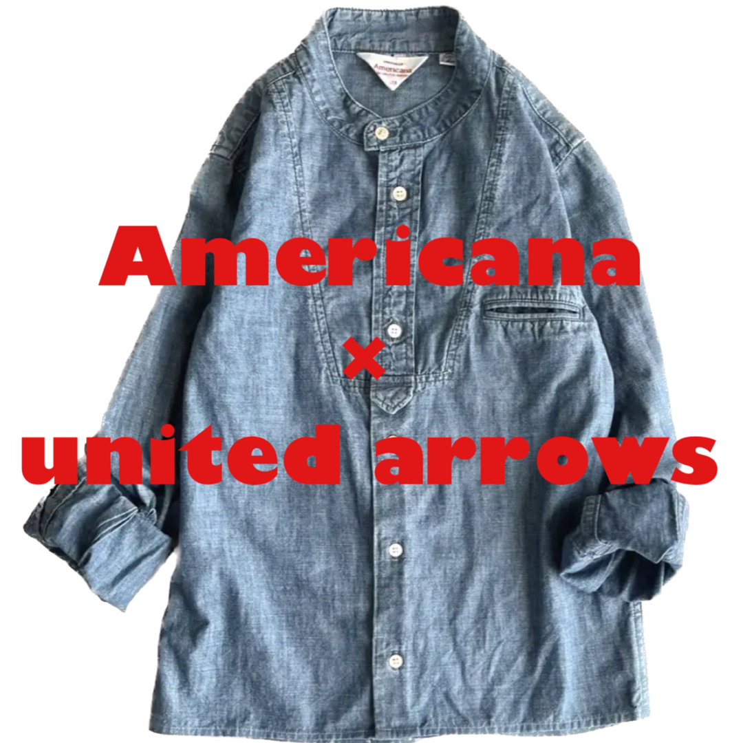 AMERICANA(アメリカーナ)の アメリカーナ×ユナイテッドアローズ　デニムシャツ バンドカラー レディースのトップス(シャツ/ブラウス(長袖/七分))の商品写真