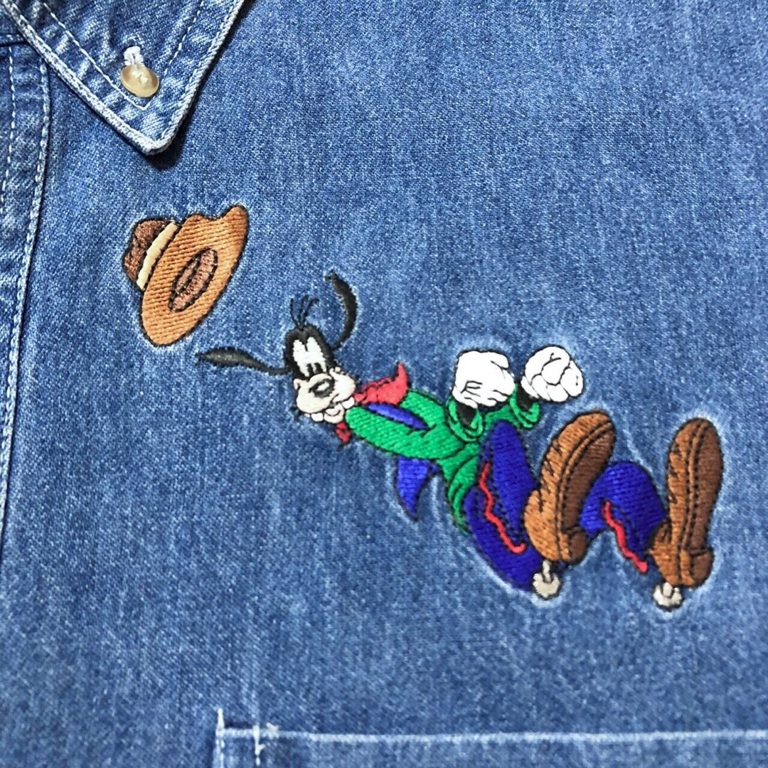 【ディズニー】フライングカウボーイグーフィーキャラ刺繍デニムシャツ 90s