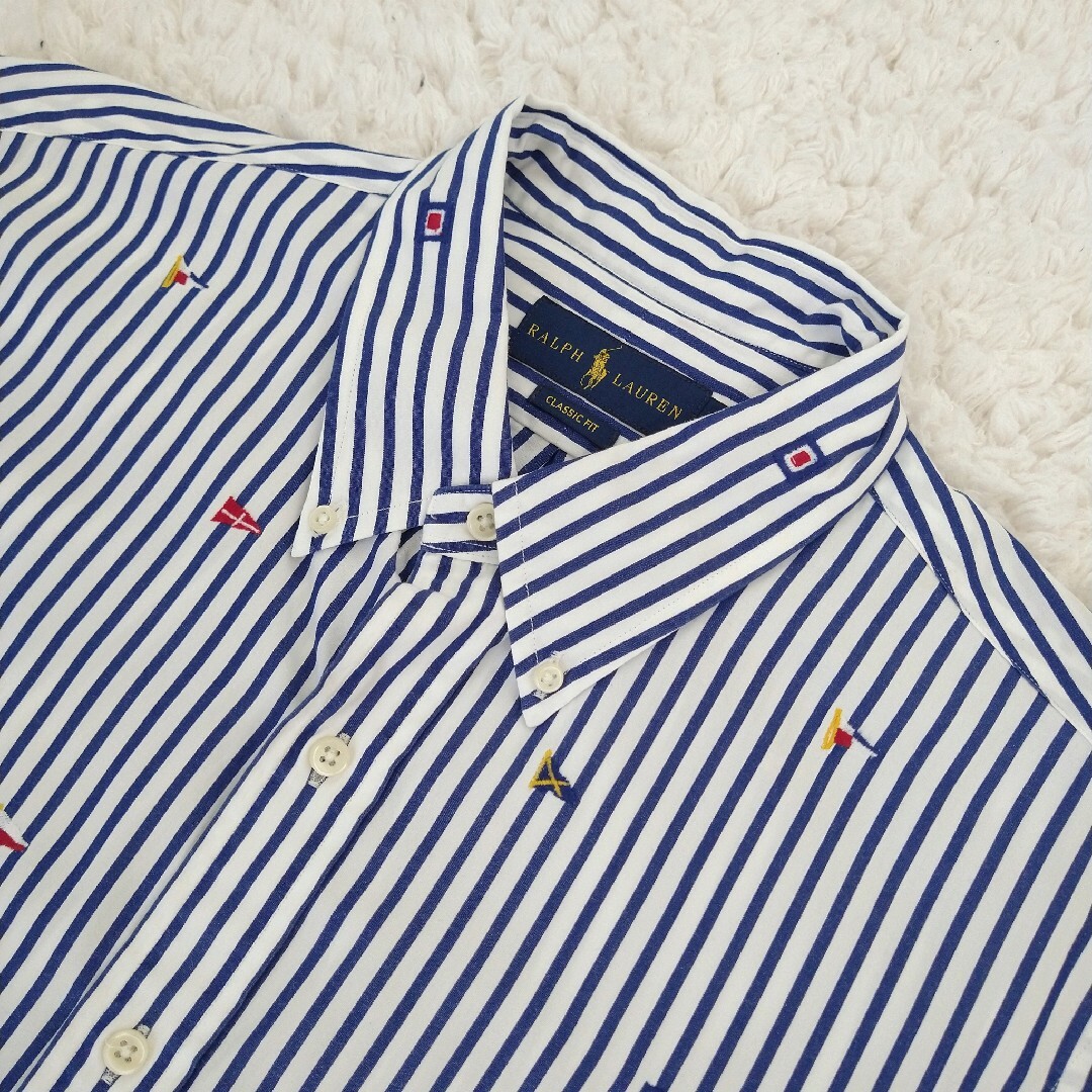 美品 RALPH LAUREN 国旗柄 総柄 ストライプシャツ 現行タグ L