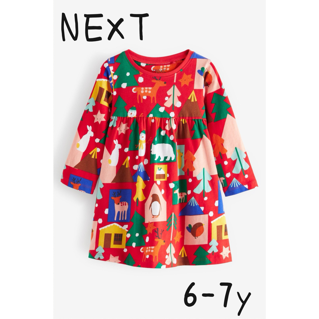 NEXT(ネクスト)の6-7 ネクスト レッド クリスマス キャラクター ジャージーワンピース キッズ/ベビー/マタニティのキッズ服女の子用(90cm~)(ワンピース)の商品写真