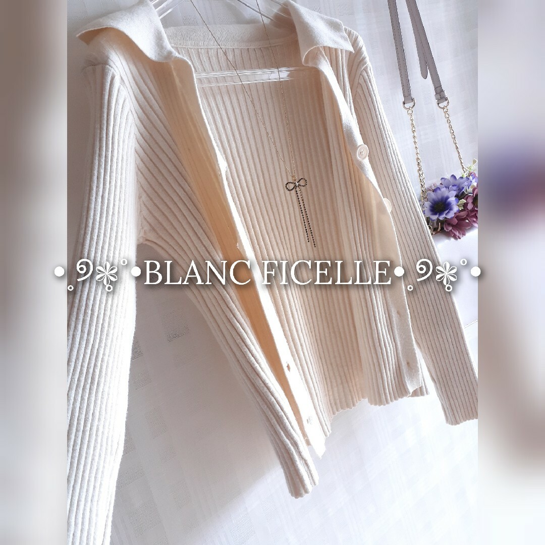 natural couture(ナチュラルクチュール)の美品 BLANC FICELLE 襟付きニットポロカーディガン レディースのトップス(カーディガン)の商品写真