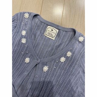 アルシーヴ(archives)のカーディガン　水色　花　刺繍　archives  透かしニット(カーディガン)