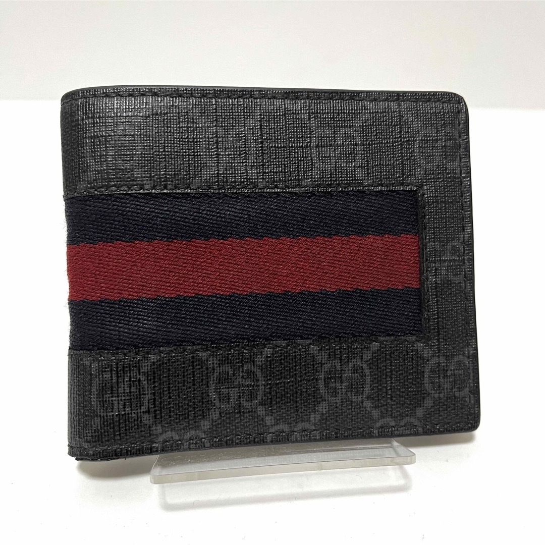 ✨美品✨グッチ 二つ折り財布 GGスプリーム シェリーライン PVC ブラック