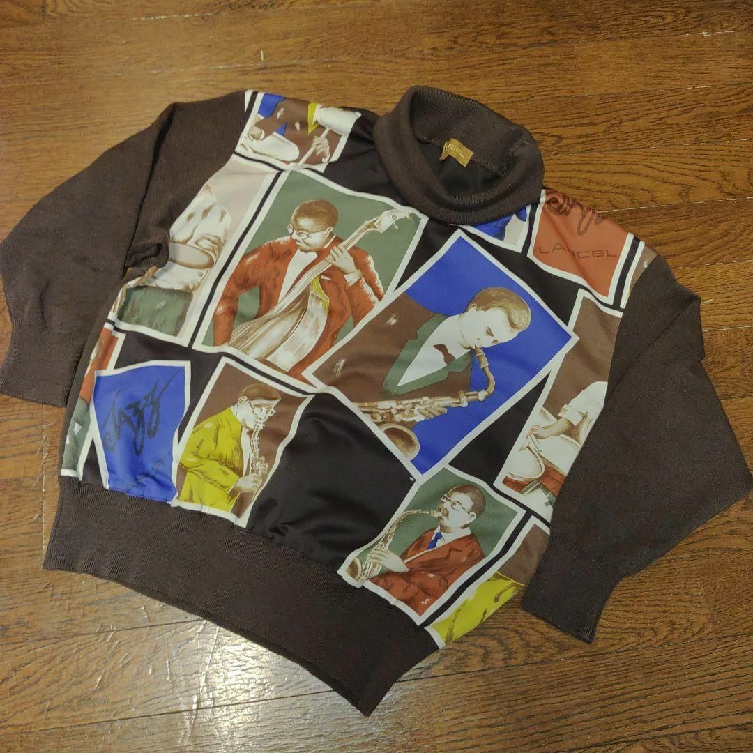 90S vintage ランセル　LANCEL 柄ニット　メンズ　黒　　奇抜