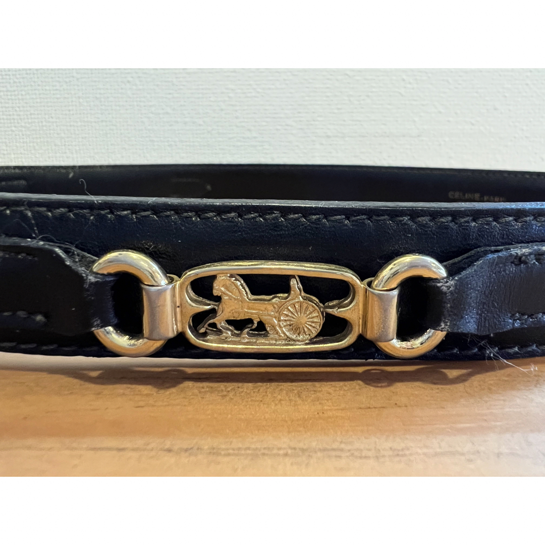 celine - セリーヌ 馬車金具 レザーベルト 細ベルト ブラック