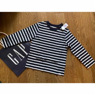 ギャップキッズ(GAP Kids)の新品未使用ギャップbabyGAPロゴ入り長袖ボーダーロンT白紺4yearsマリン(Tシャツ/カットソー)