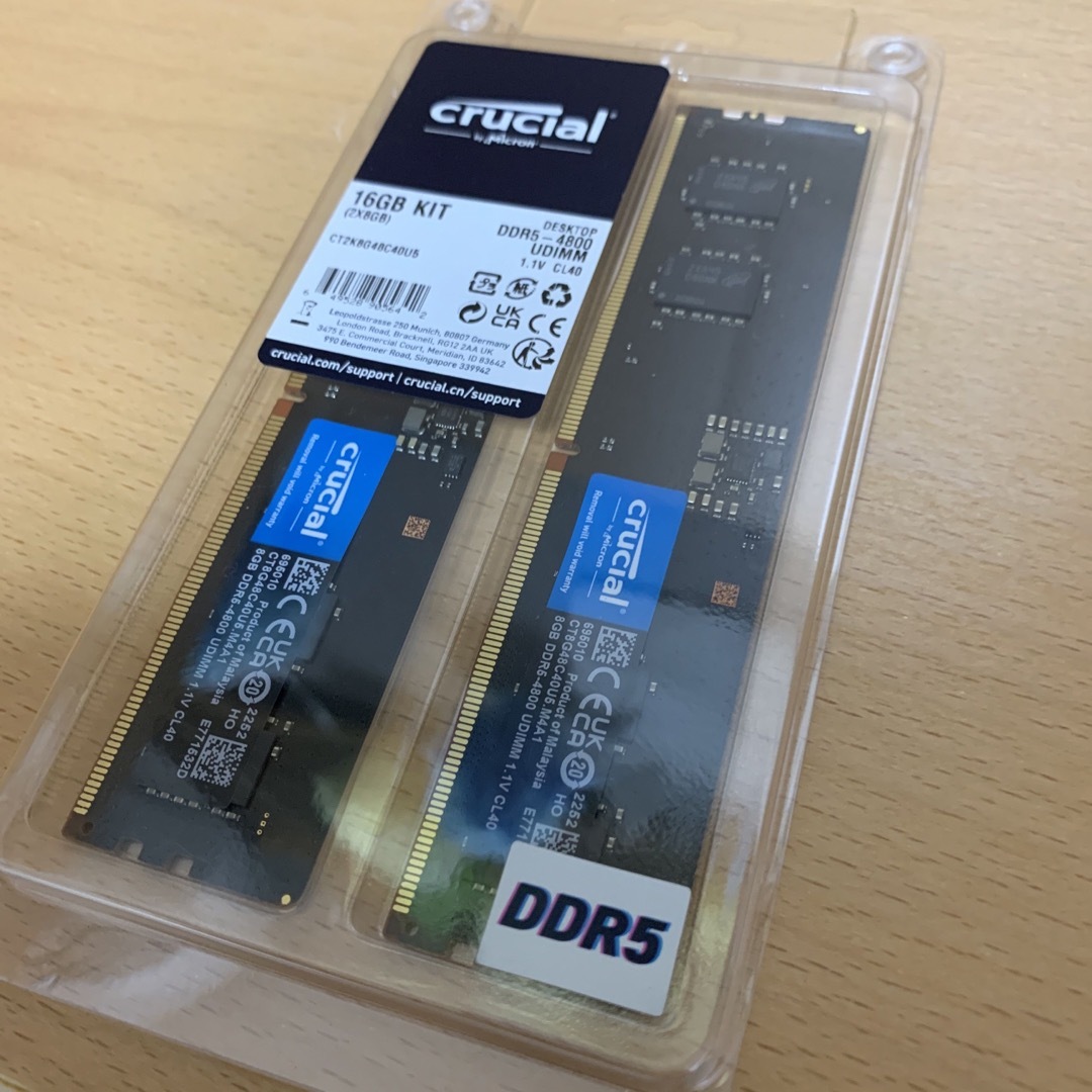 DDR5-4800 メモリ　2x8GB UDIMM CT2K8G48C40U5