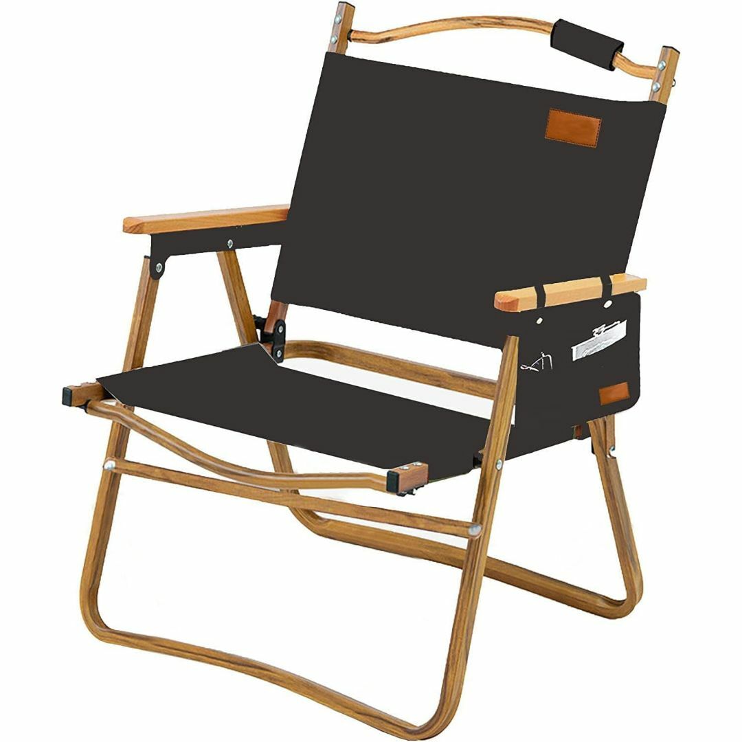 【色: 黑-C】アウトドア チェア キャンプ 椅子 木目調フレーム フォールディ