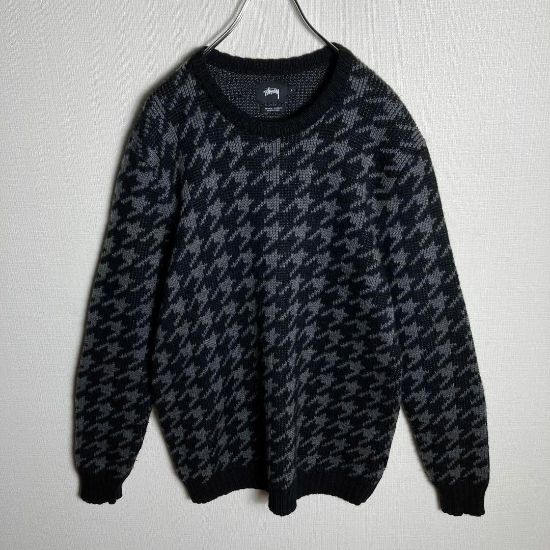 【極美品】ステューシー　千鳥格子　総柄　ニット　セーター　人気Lサイズ