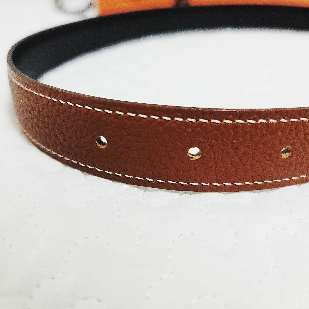 箱付 美品 エルメス レザー H リバーシブル ベルト シルバー バックル □G