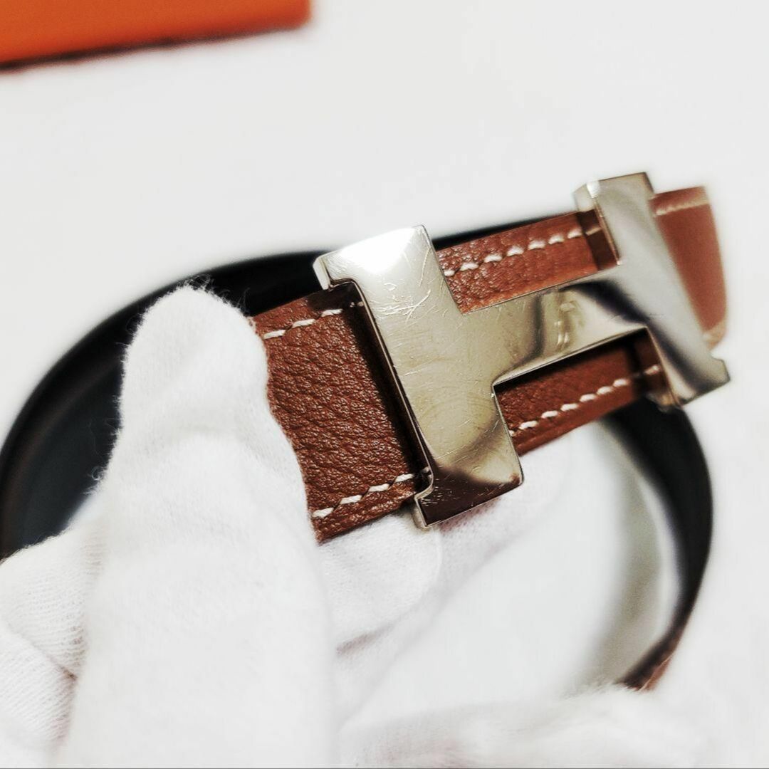 Hermes - 箱付 美品 エルメス レザー H リバーシブル ベルト シルバー