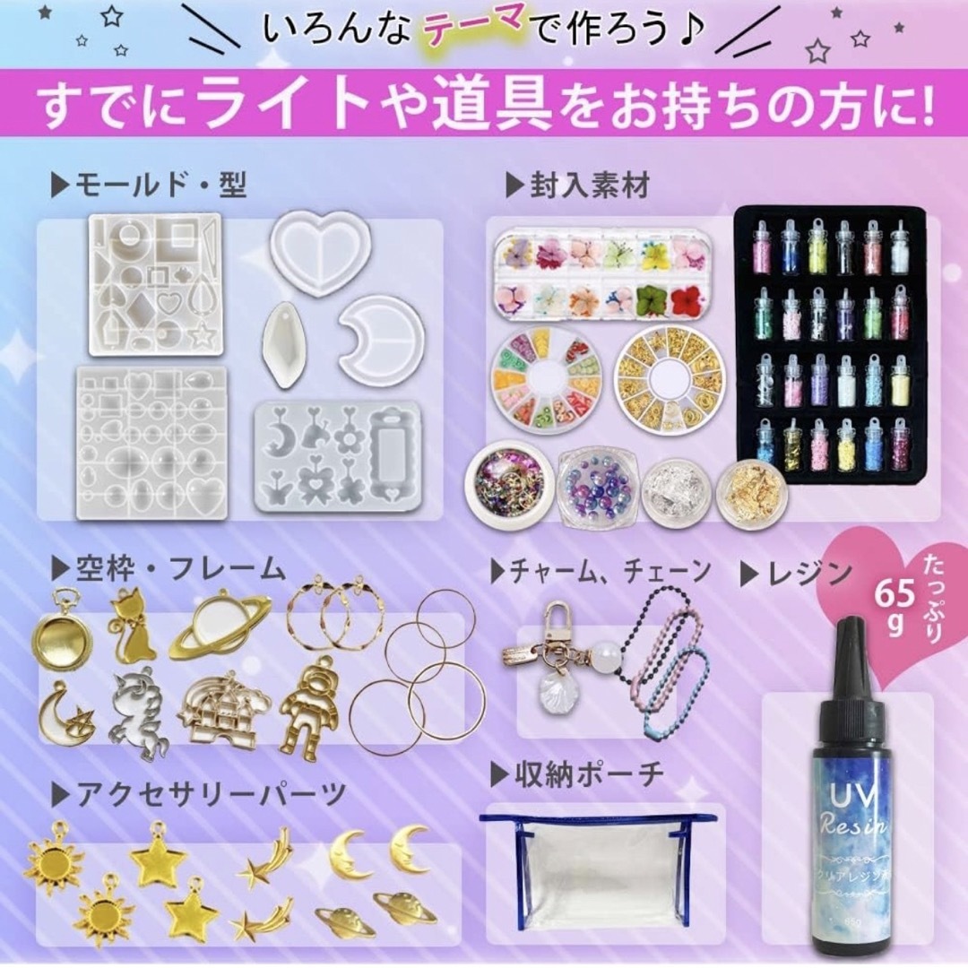 レジン　UVライト、素材セット