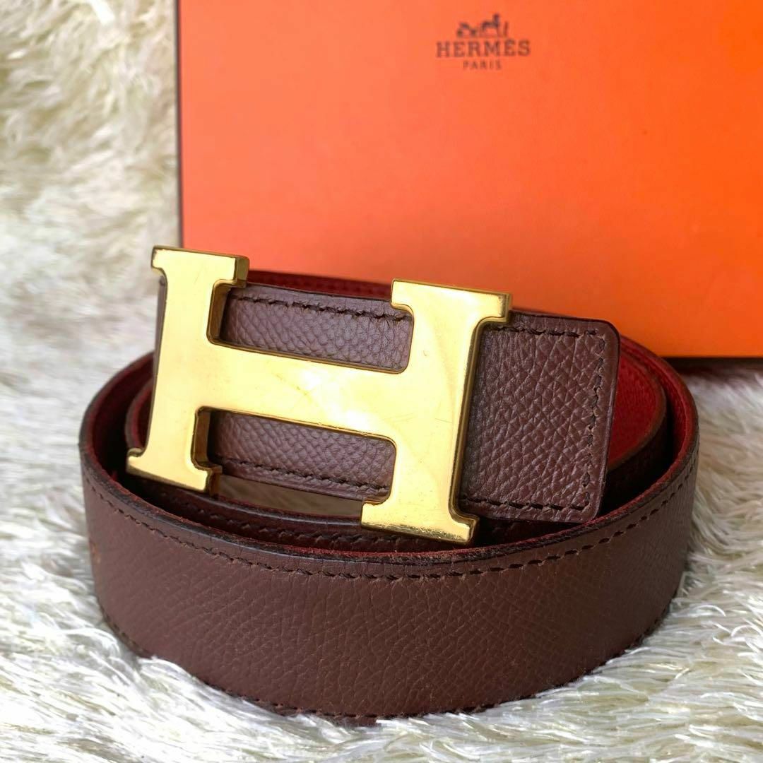 HERMESエルメス コンスタンスリバーシブルベルト75 ゴールドバックル 美品-