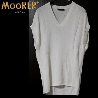 ムーレー(MooRER)の新品 MooRER イタリア製 MRモノグラム編み ニットベスト L相当 白系(ニット/セーター)