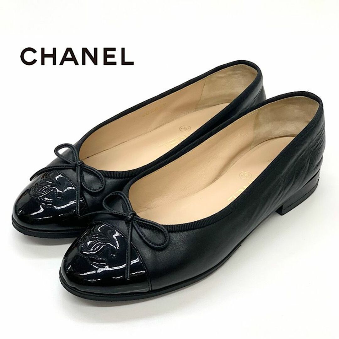 CHANEL - 7228 シャネル レザー パテント ココマーク リボン バレエ ...