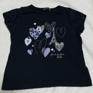 ベベ(BeBe)のBeBe ハートプリント柄ネイビーTシャツ100cm(Tシャツ/カットソー)