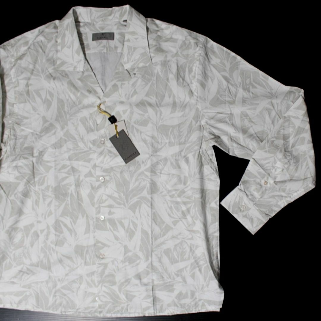 新品 CANALI イタリア製 ボタニカル総柄 長袖開襟シャツ XLサイズ 白系