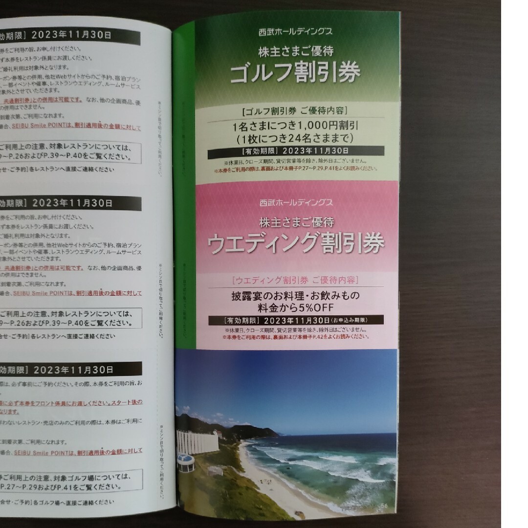 1,000円割引券5枚、レストラン・ゴルフ割引券他付冊子 西武 株主優待の