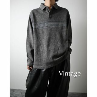 アートヴィンテージ(ART VINTAGE)の【vintage】コットン ニット 長袖 ポロ スウェット シャツ グレー L(ニット/セーター)