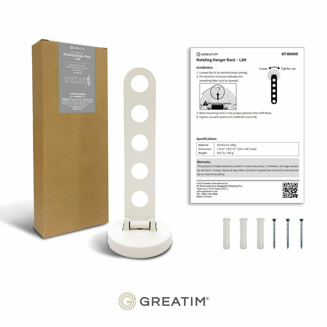 【色: ホワイト】Greatim GT-SH005 壁掛けハンガーラック 折り畳